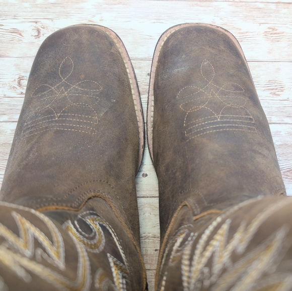 Cowboy Western Square Toe Brown Leather Boots EUC Men's Size 8 Survivors Brand - Picture 5 of 14